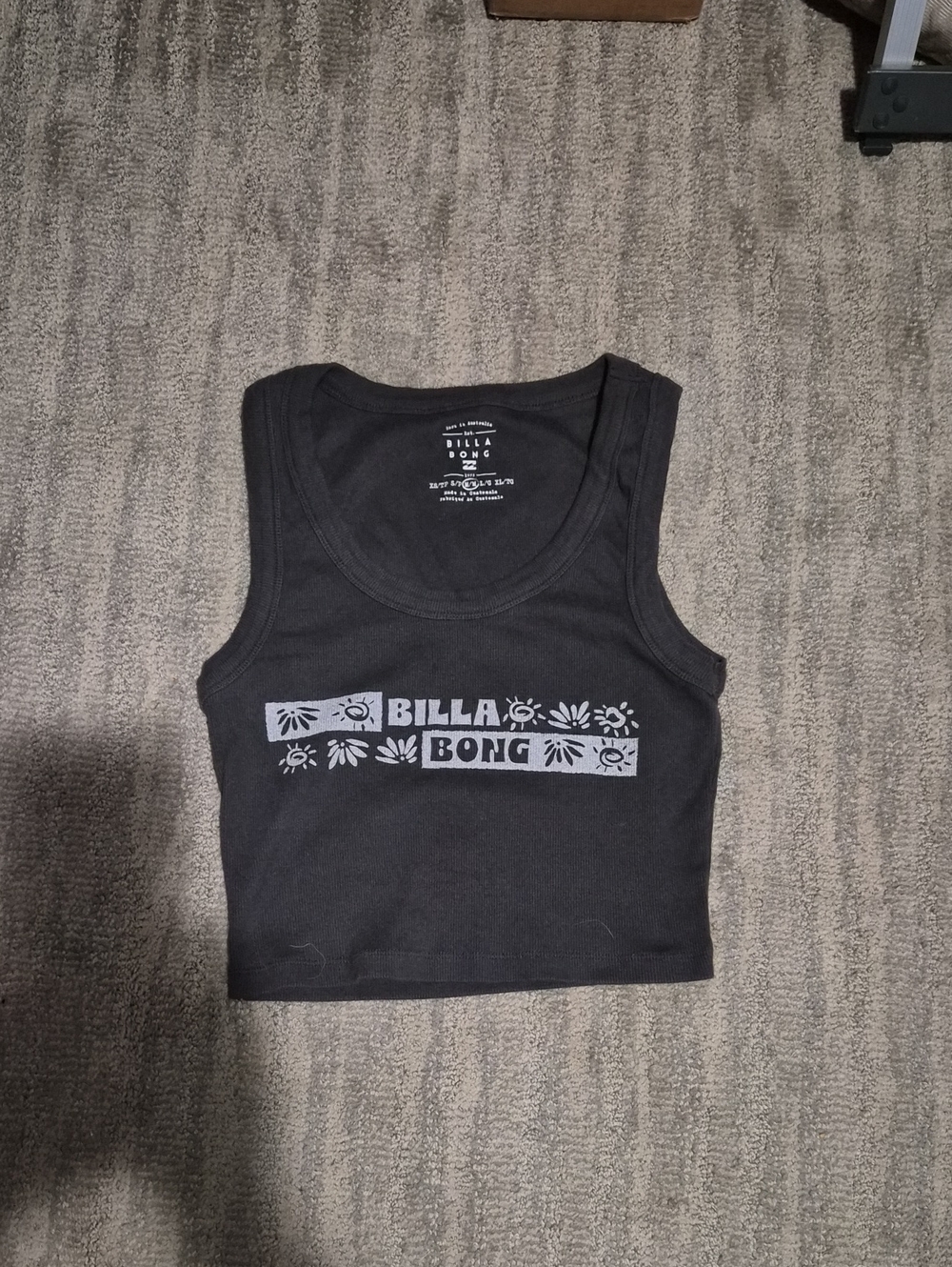 Billabong Black Crop Tank with White Logo